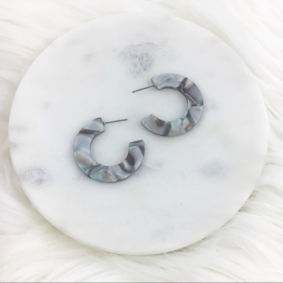 Diamond Dust Life Jewelry - Pearl Grey Resin Mini Hoop Earrings